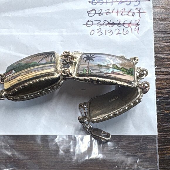 VTG 900 Silver Blue Morpho Butterfly Wings Hand Painted Tropical Scene Bracelet - Picture 12 of 12